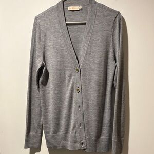 Tory Burch Simone Cardigan Sweater Gray, V-Neck, Size Large